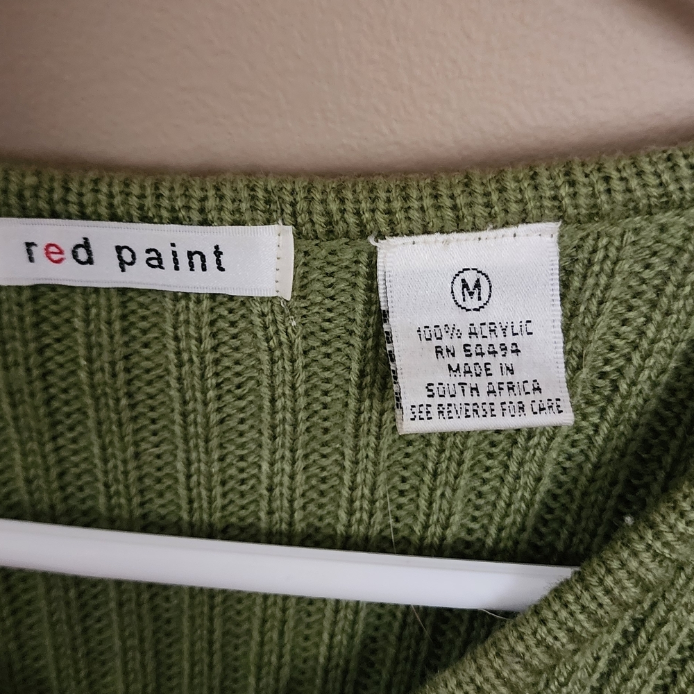 Earthy Green V-Neck Ribbed Sweater - Picture 2 of 2
